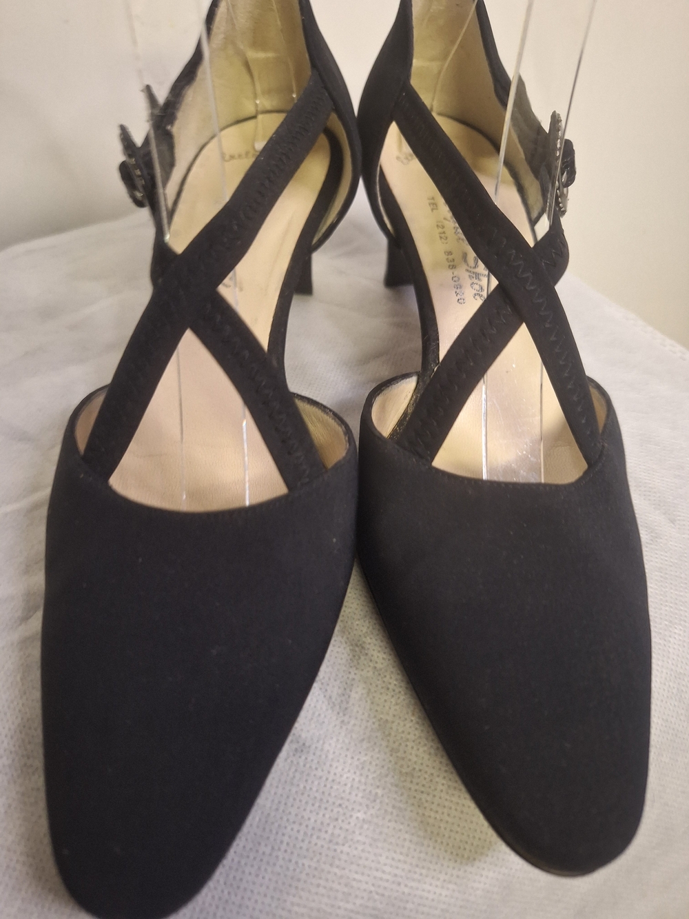 Classique Black Crisscross Strap Heels Size 6.5 Or 36